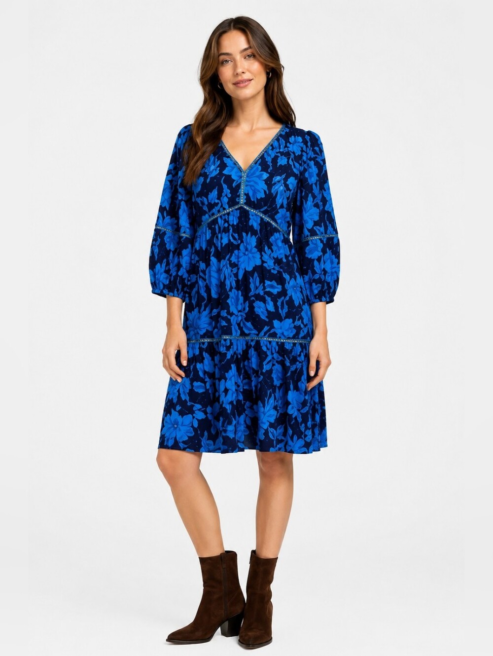 Tribal  Floral V-Neck Tiered Midi Dress Size Small Petite